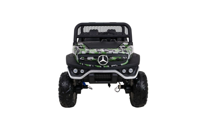 Voiture électrique enfant Mercedes Unimog 12V noir, 2 places, 4 moteurs 35w, télécommande parentale 2.4 GHz