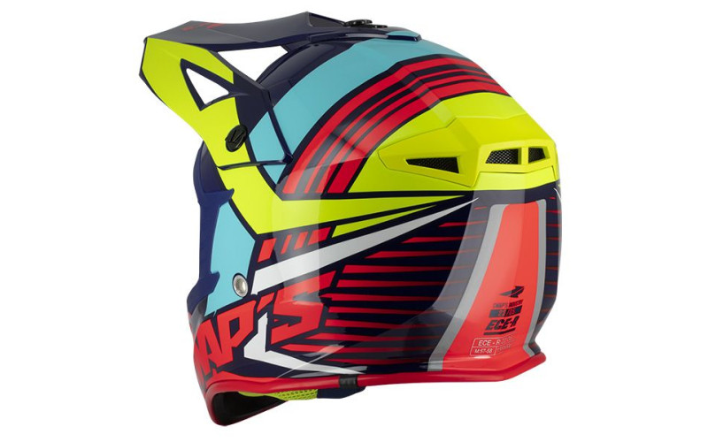 Casque cross adulte swap's s818 bleu/jaune/rouge brillant