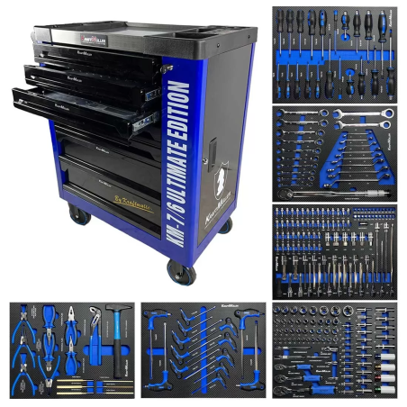 Servante d'atelier Kraftmuller KM-7/6, 7 tiroirs, avec porte latérale - bleu