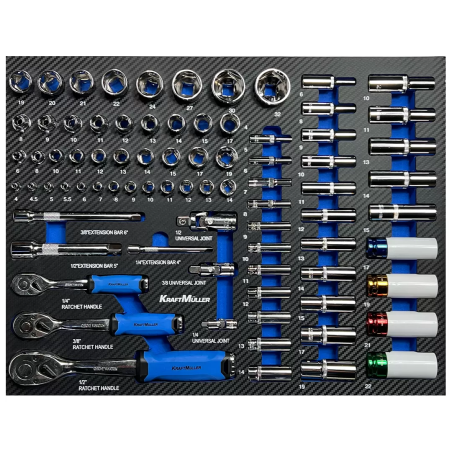 Servante d'atelier Kraftmuller KM-7/6, 7 tiroirs, avec porte latérale - bleu