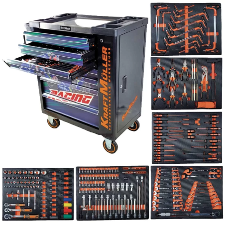 Servante d'atelier Kraftmuller KM-7/6, 7 tiroirs, avec porte latérale - orange