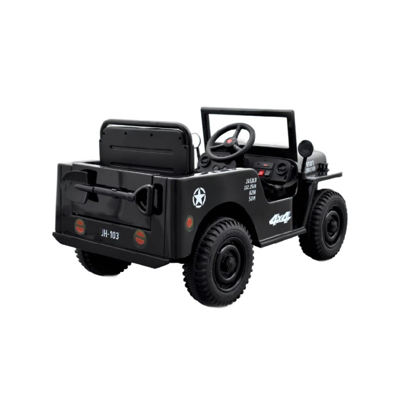 4x4 électrique enfant Jeep Willys noir, 4 moteurs 12v, télécommande parentale 2.4 Ghz