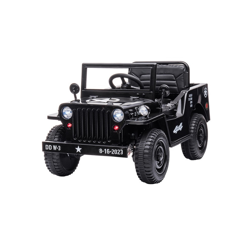 4x4 électrique enfant Jeep Willys noir, 4 moteurs 12v, télécommande parentale 2.4 Ghz