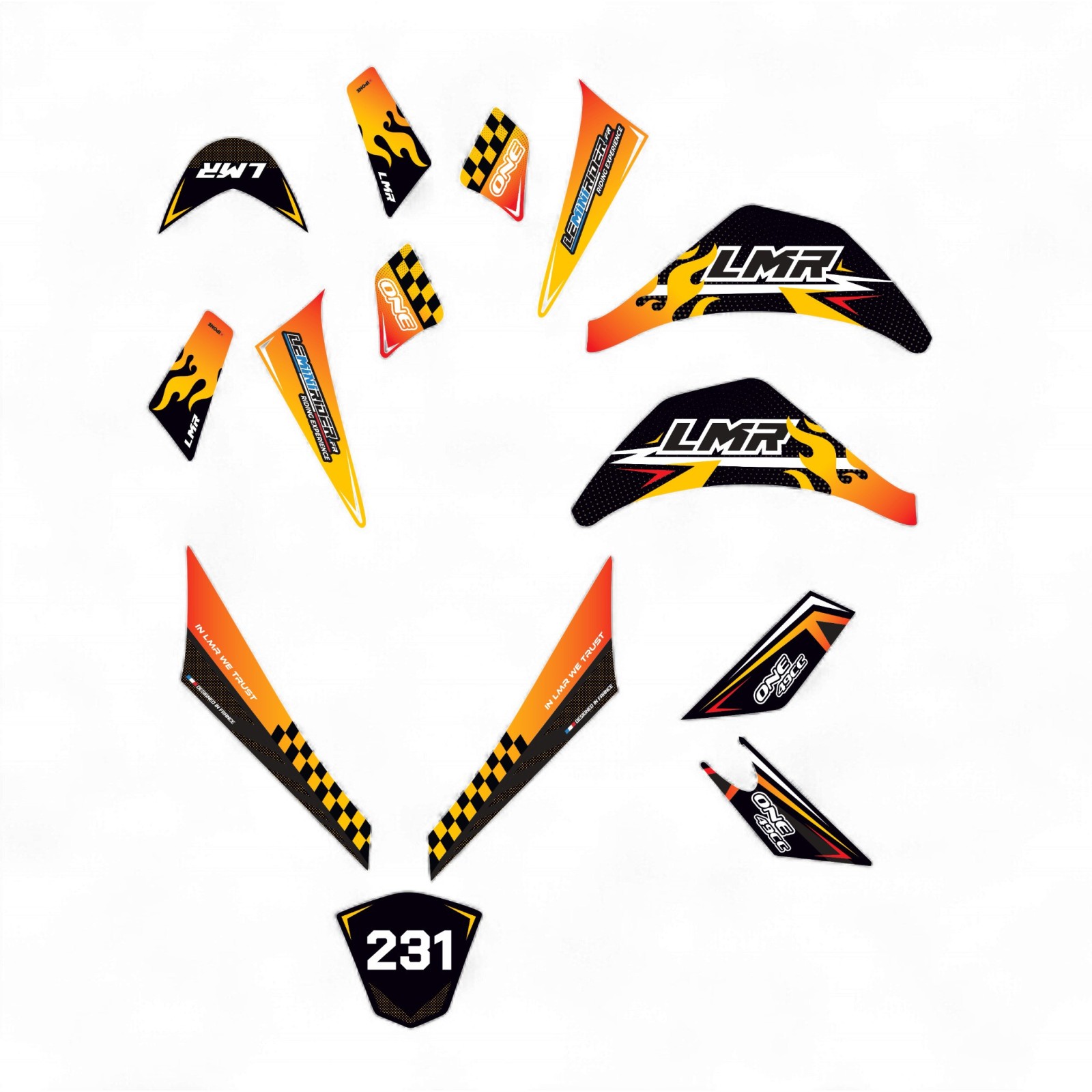 Pièces pocket quad Kit déco complet pocket quad 49cc / 800w dégradé jaune orange LMR PARTS