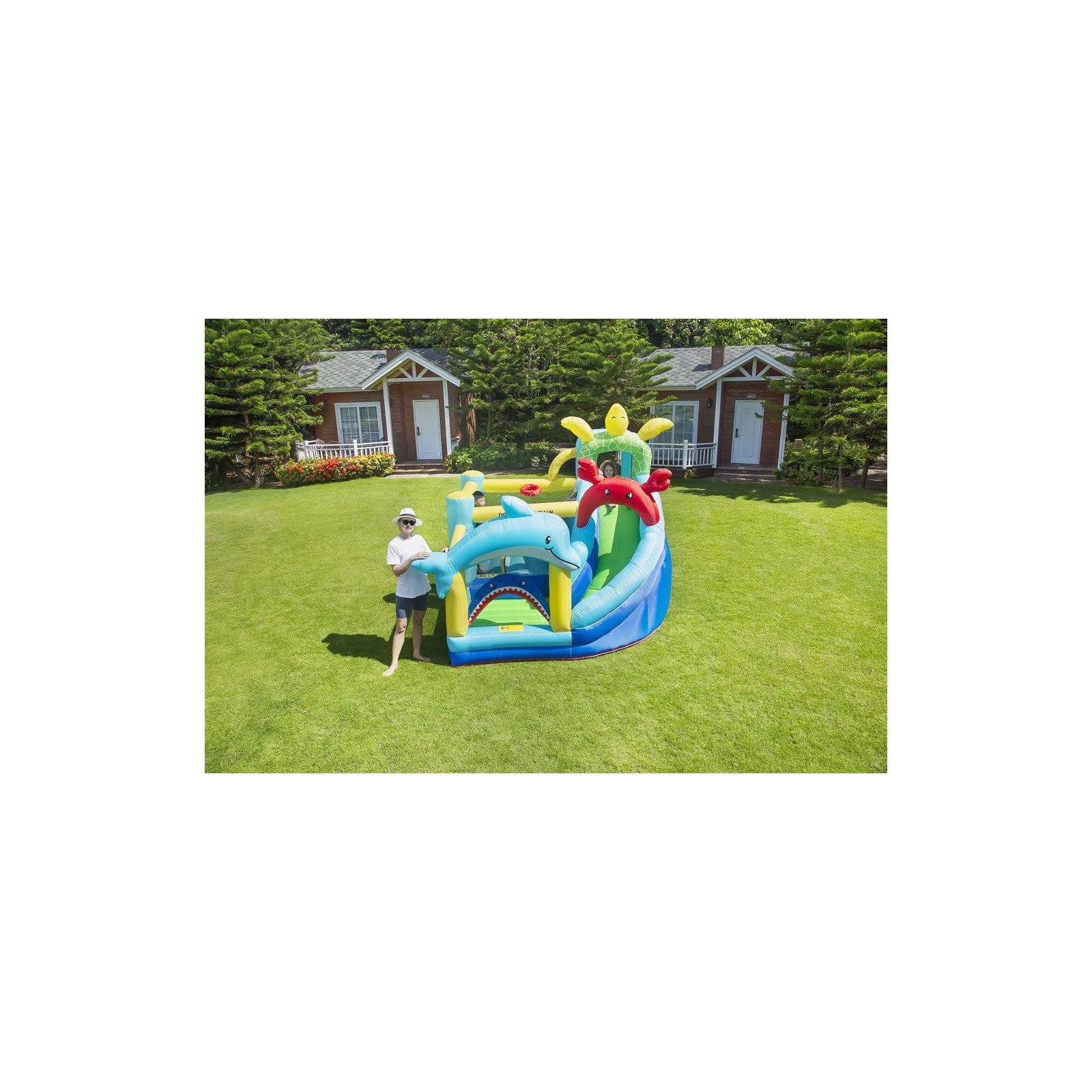 Château gonflable jump Animaux marins toboggan avec souffleur 450w