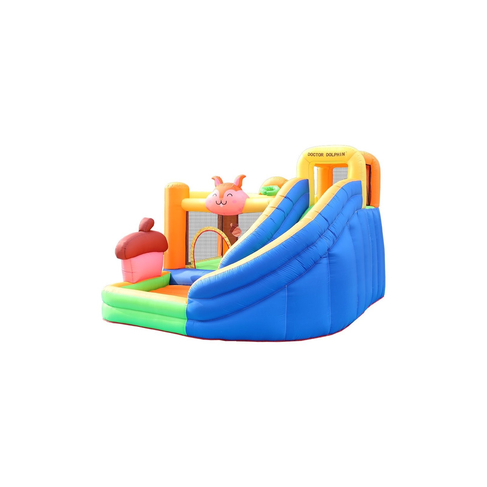 Château gonflable écureuil jump enfant avec toboggan et souffleur 450w