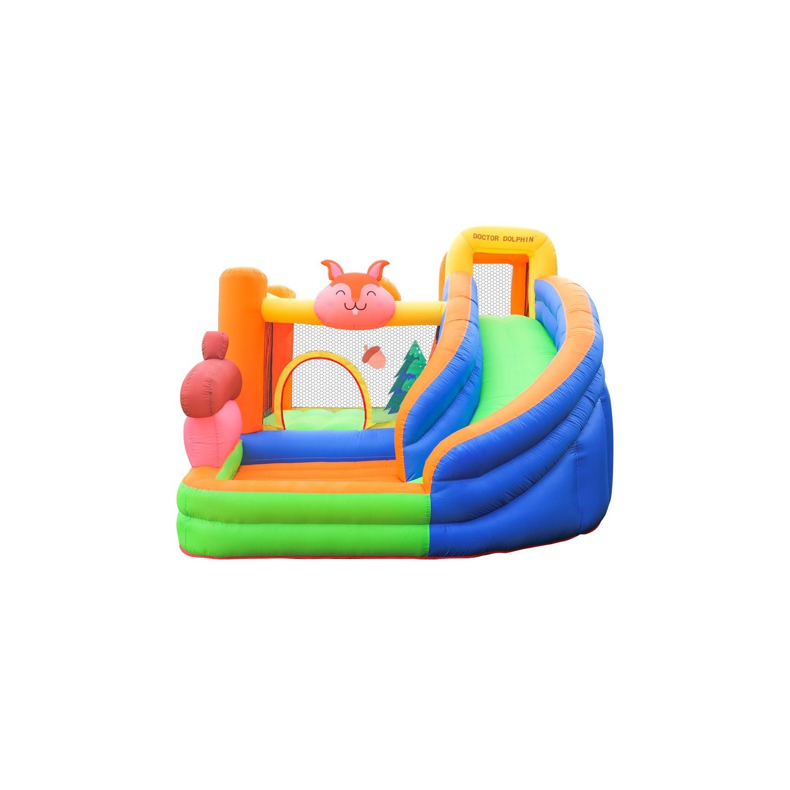 Château gonflable écureuil jump enfant avec toboggan et souffleur 450w