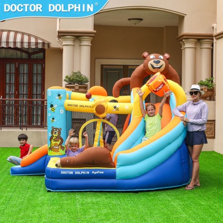Château Gonflable Honey Bear avec Toboggan & Soufflerie 450W | LeMiniRider