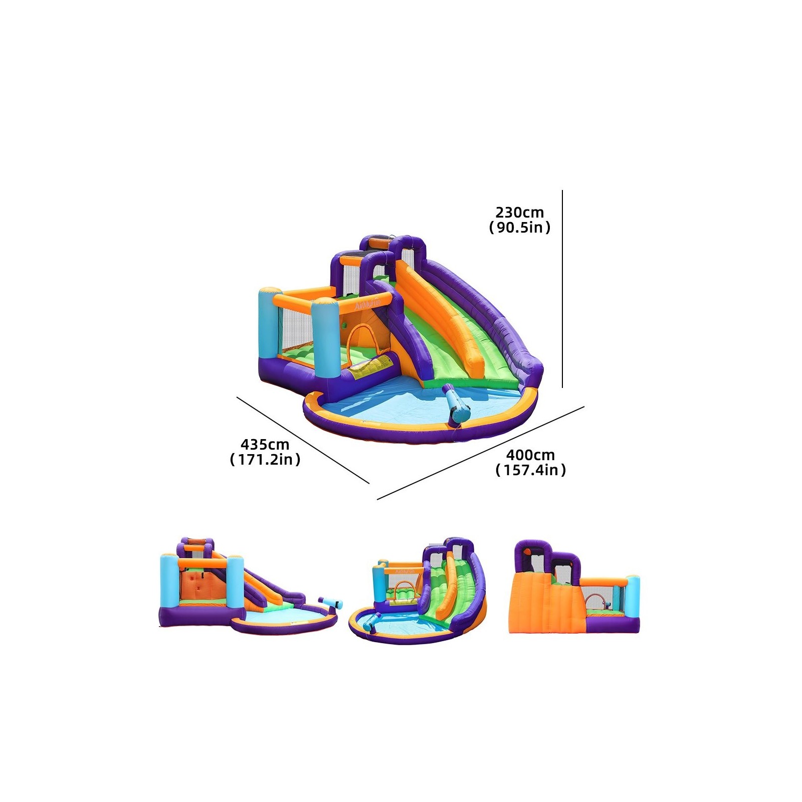 Château gonflable aquatique enfant avec aire de jeux et souffleur 750w
