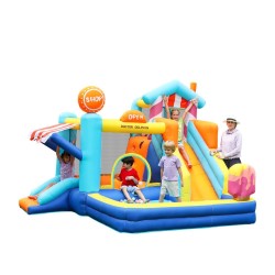 Château Gonflable avec Toboggan, aire de jeux et souffleur 450w