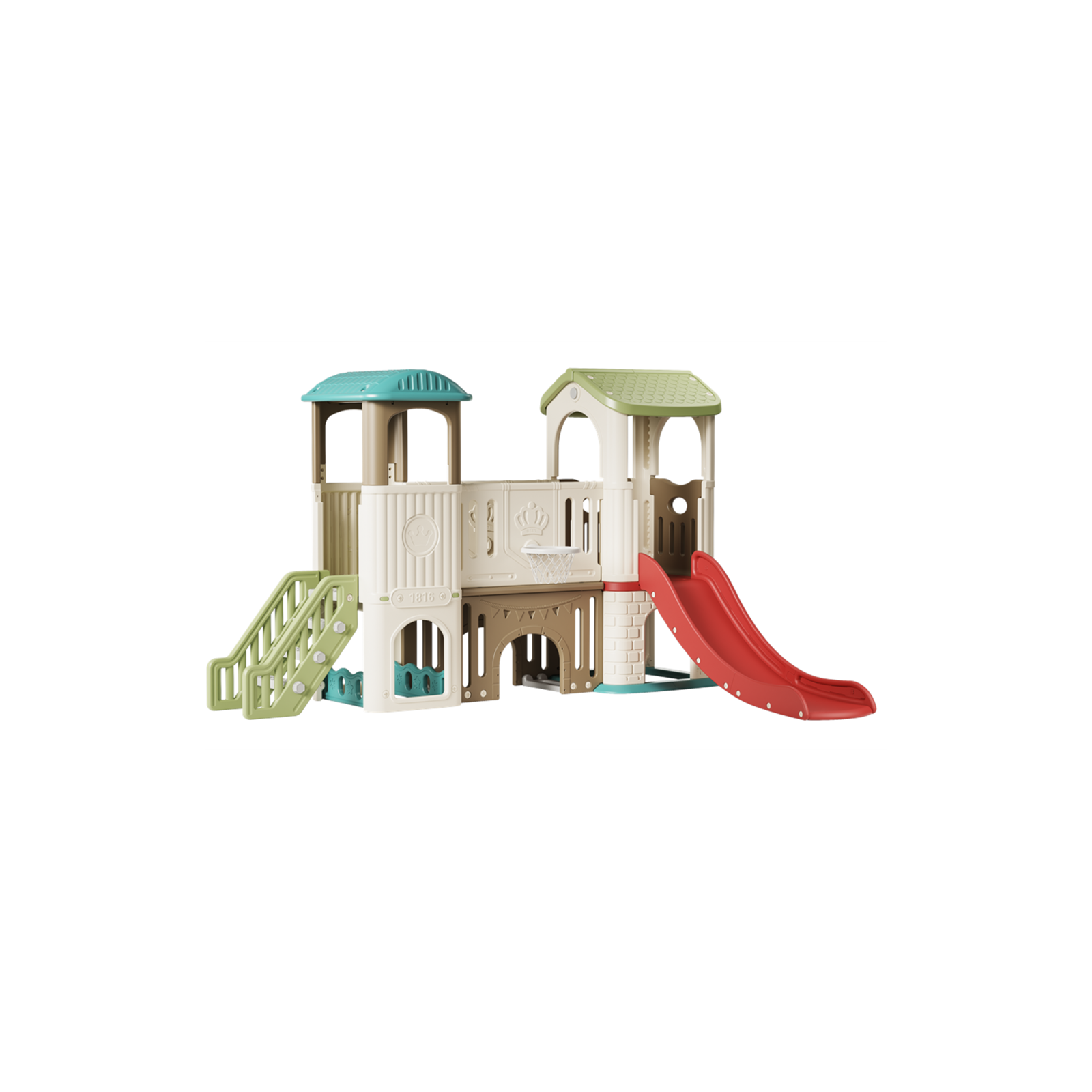 Aire de Jeux Multifonction avec Toboggan, Balançoire et Basket LeMiniRider Fun Adventure Park