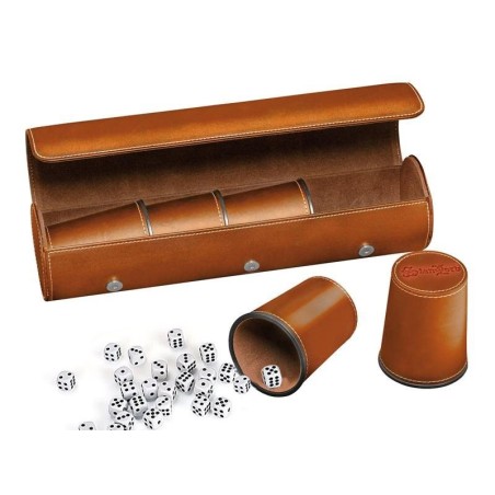 Coffret de 5 gobelets à dès Stanlord avec 25 Dés et étui transport