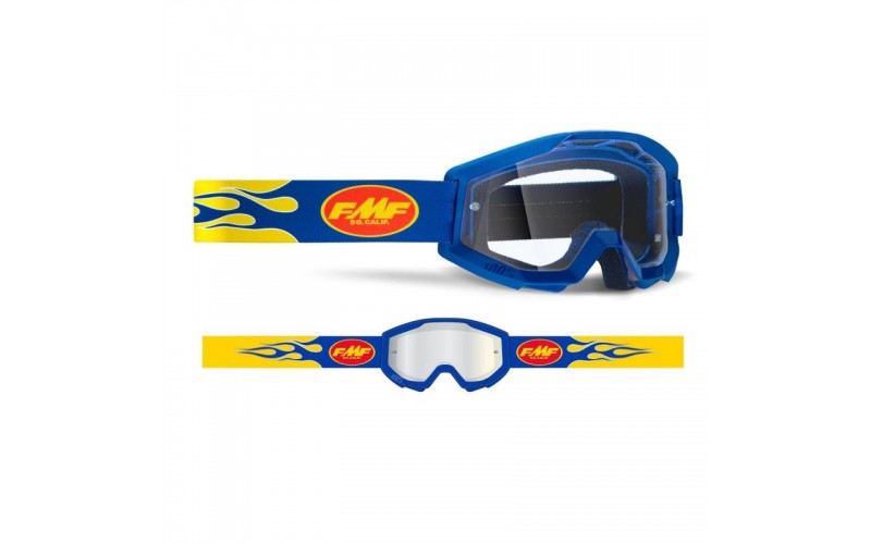 Masque Cross FMF Powercore flame navy écran transparent