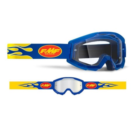 Masque Cross FMF Powercore flame navy écran transparent équipement Dirt bike, Pit bike