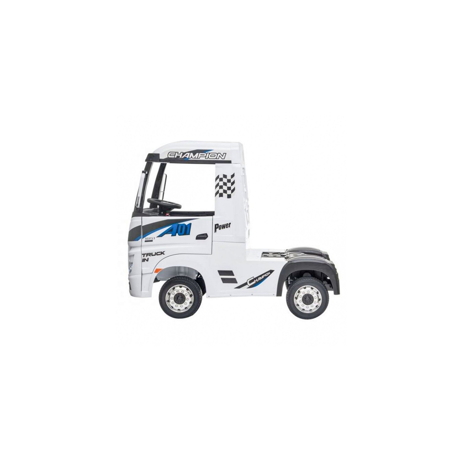 Camion électrique enfant Mercedes Actros blanc 24 Volts, télécommande parentale 2.4 GhZ, 4 moteurs 35W